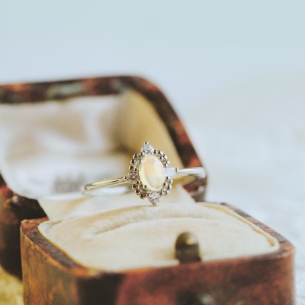 Sterling Silver Genuine Opal Ring for Her Natural Gemstone Ring Adjustable